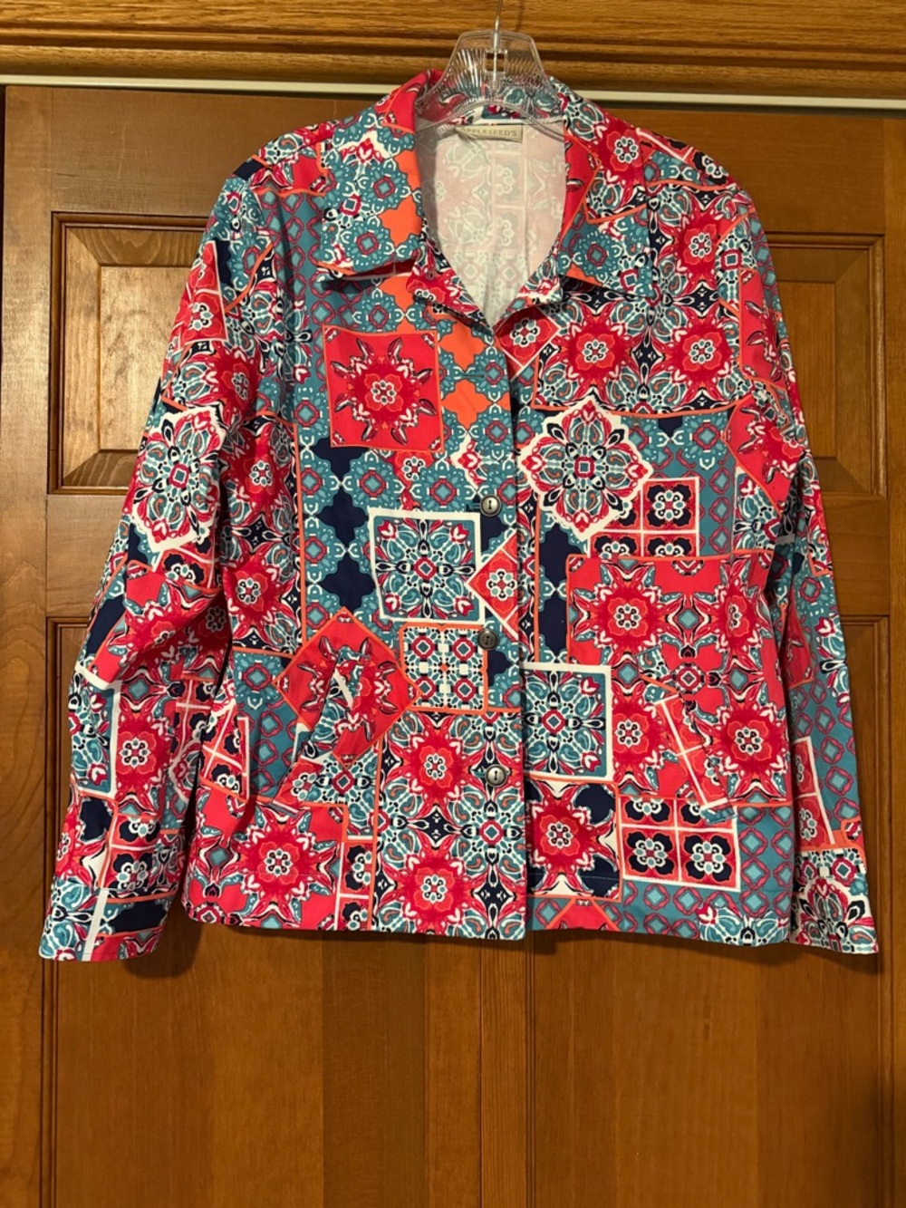 Appleseed's Coral & Teal Mosaic Print Jacket